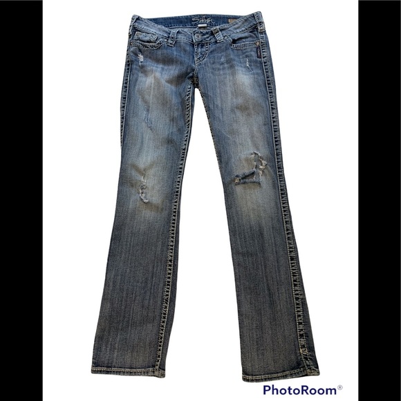 Silver McKenzie Distressed Slim Bootcut Jeans - Picture 1 of 12